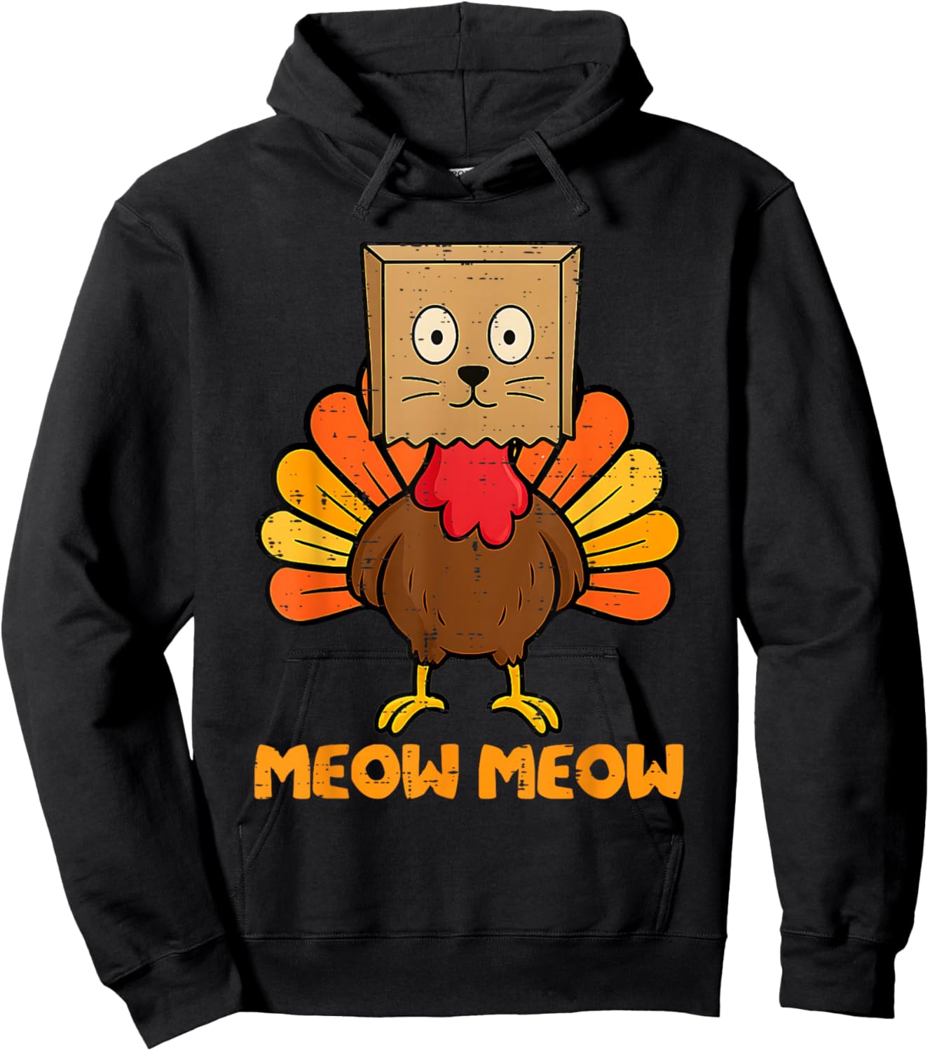 Turkey Cat Meow Funny Thanksgiving Men Women Boy Girl Kids Hoodie - Hoodie | Black