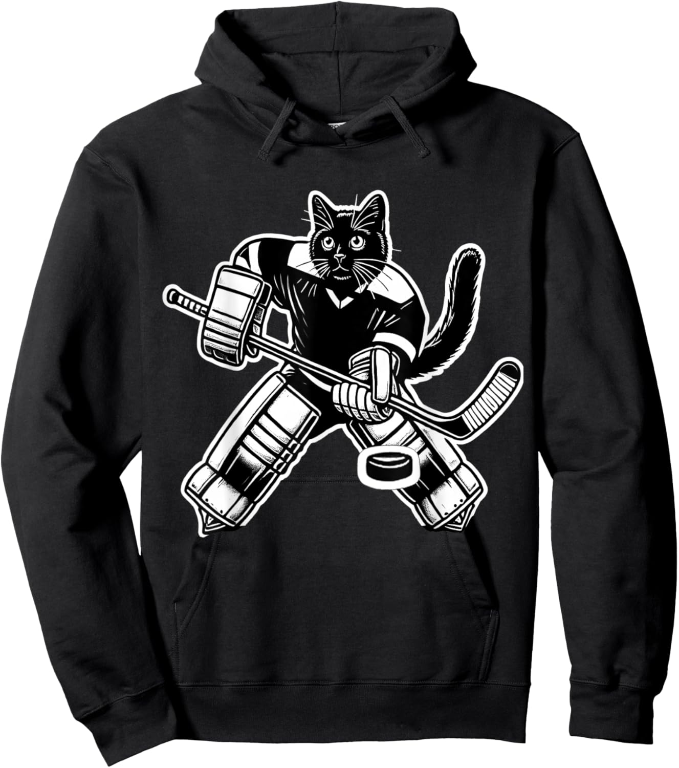 Funny Black Cat Ice Hockey Goalie Women Men Kids Hockey Fans Hoodie - Hoodie | Black