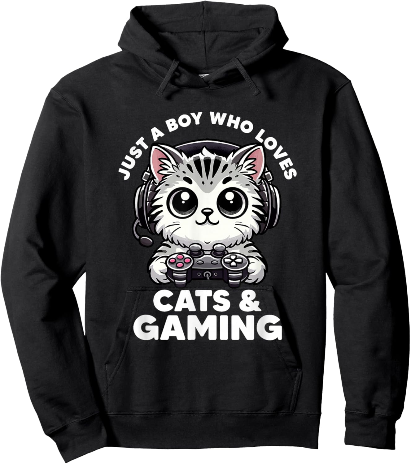 Just A Boy Who Loves Cats & Gaming Boy Cat Dad Funny Gamer Hoodie - Hoodie | Black