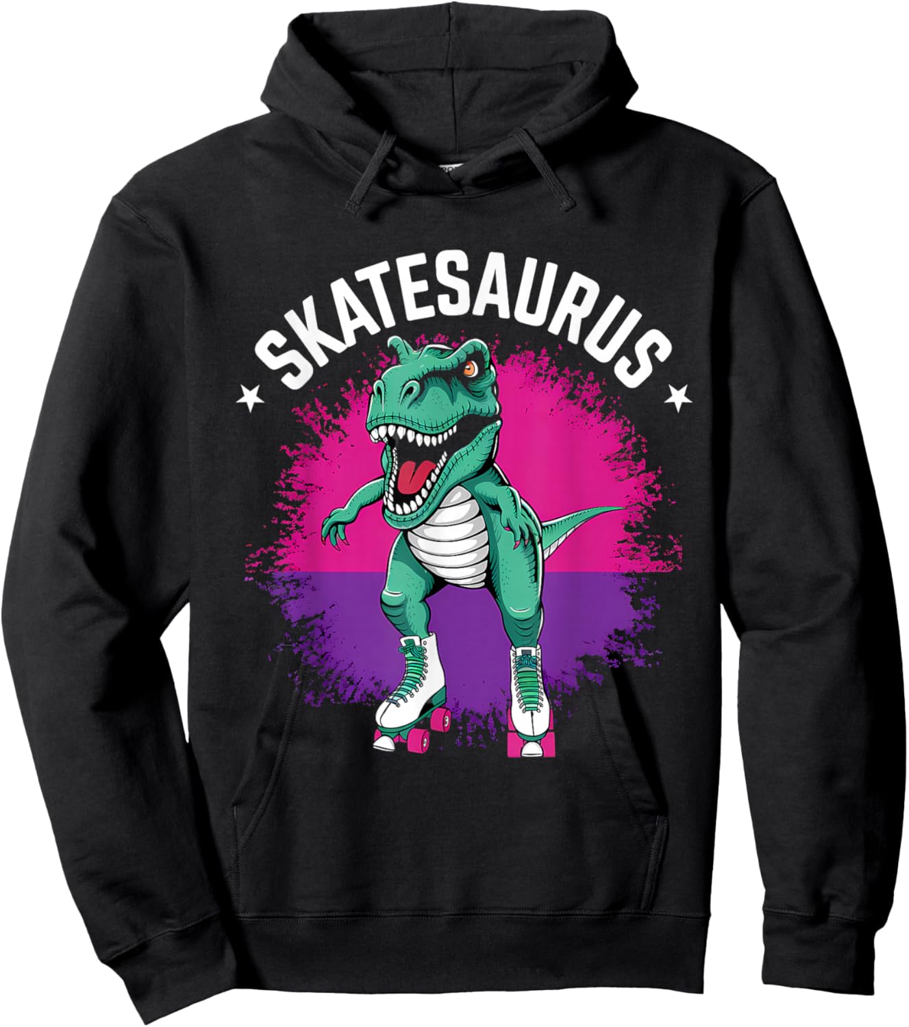 Roller Skater Dinosaur Skate T-Rex Funny Roller Skating Hoodie - Hoodie | Black