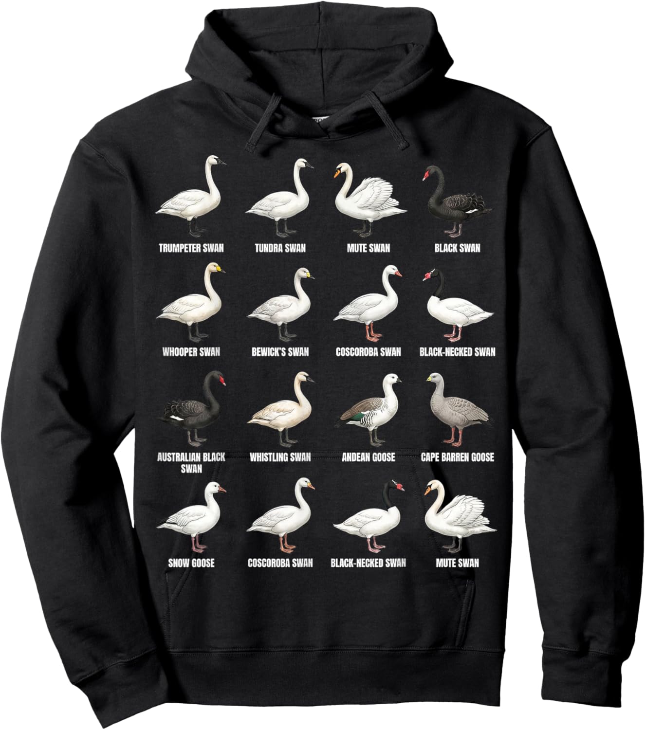 Swan Types - World Ornithology of Swan Species Hoodie - Hoodie | Black