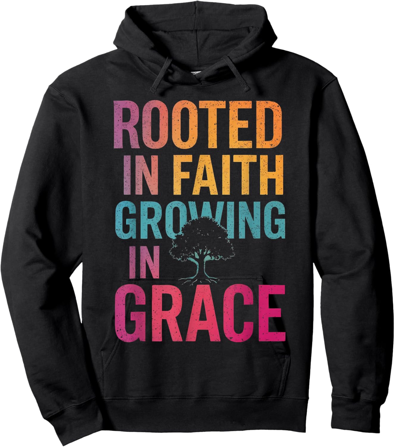 Rooted in Faith Growing in Grace Inspirational Christian Hoodie - Hoodie | Black