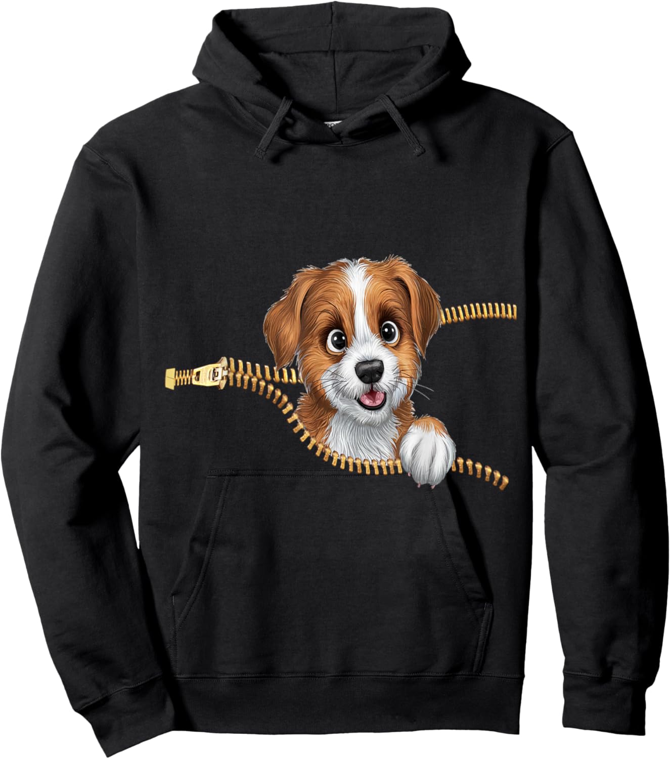 Cute Dog in Pocket Funny Zipper Pocket Graphic Design Puppy Hoodie - Hoodie | Black