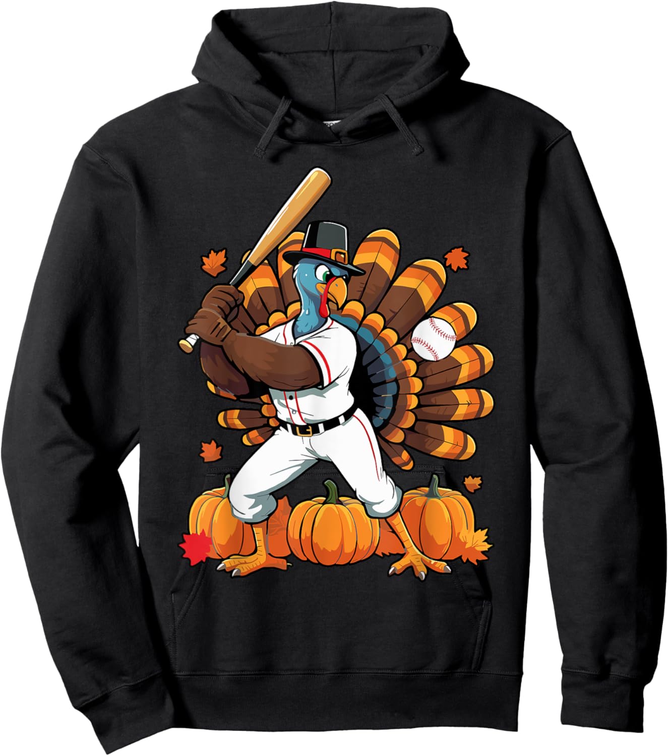 Turkey Playing Baseball Thanksgiving Baseball Player Boy Men Hoodie - Hoodie | Black