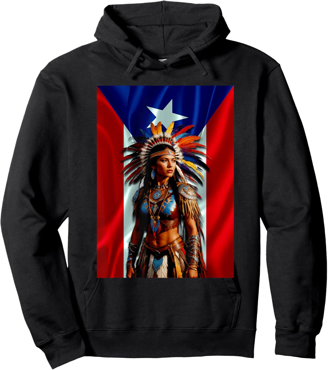 Boricua Taino Woman Puerto Rico Flag Hispanic Heritage Month Hoodie - Hoodie | Black