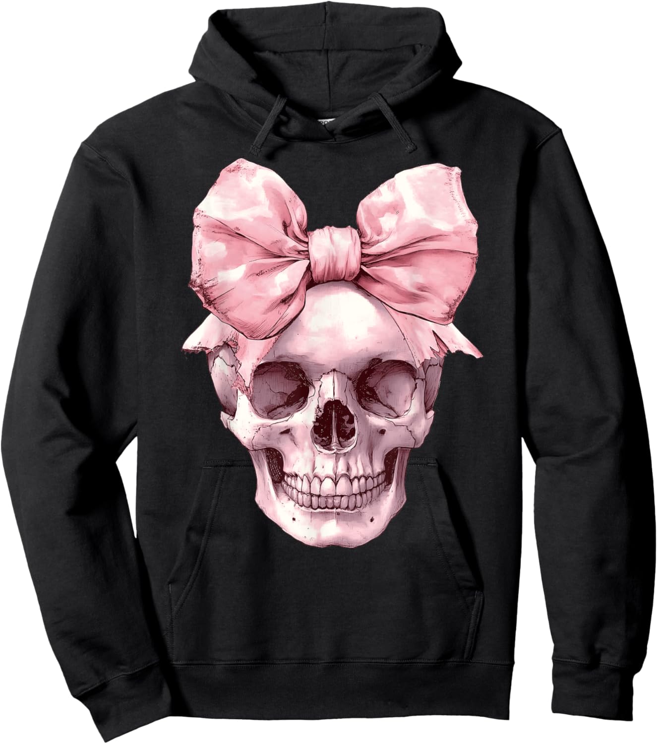 Cute Pink Coquette Bow Skull Spooky Halloween Women Girls Hoodie - Hoodie | Black