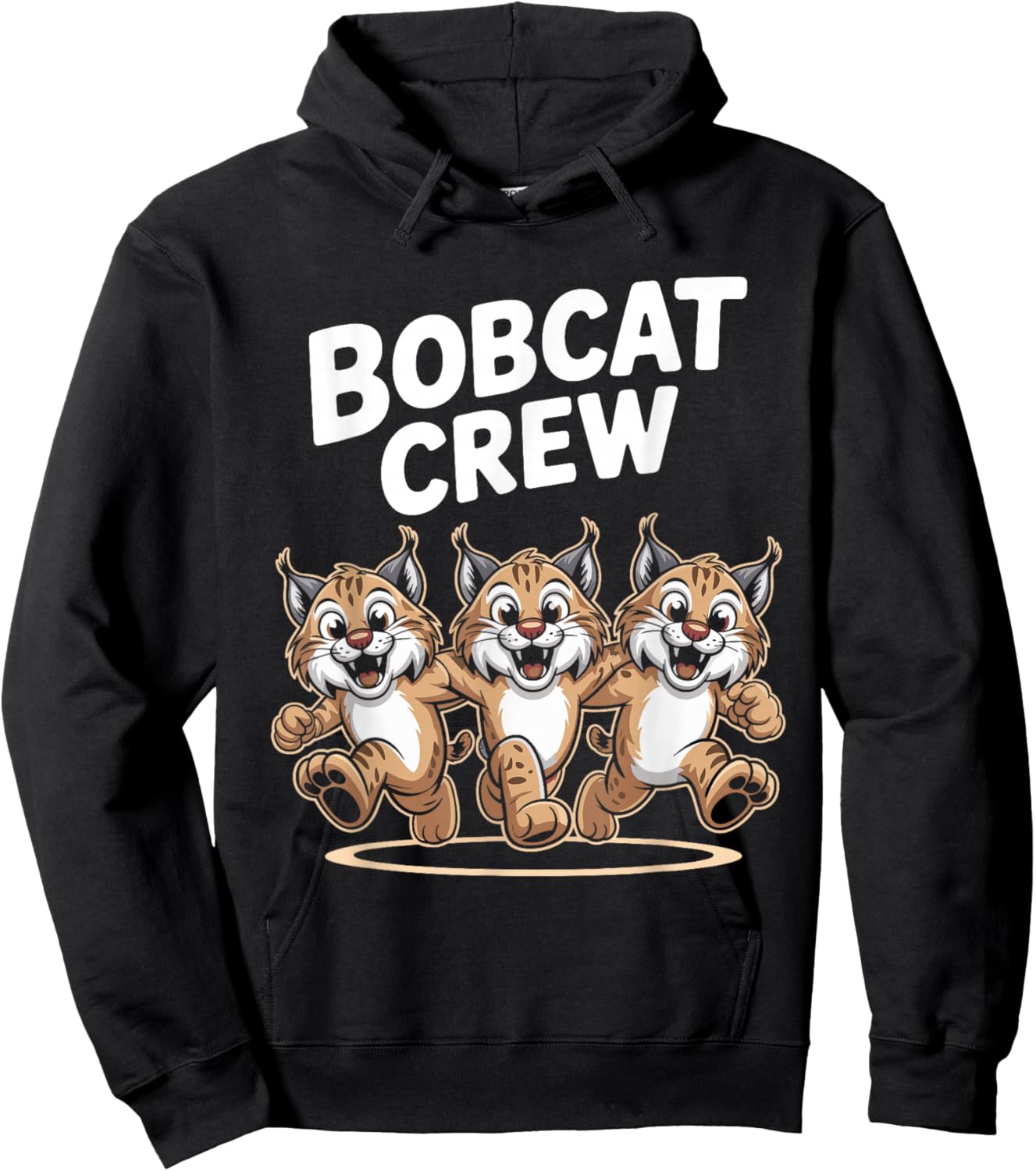 Bobcat Crew Funny Cartoon Forest Wild Cat Themed Birthday Hoodie - Hoodie | Black