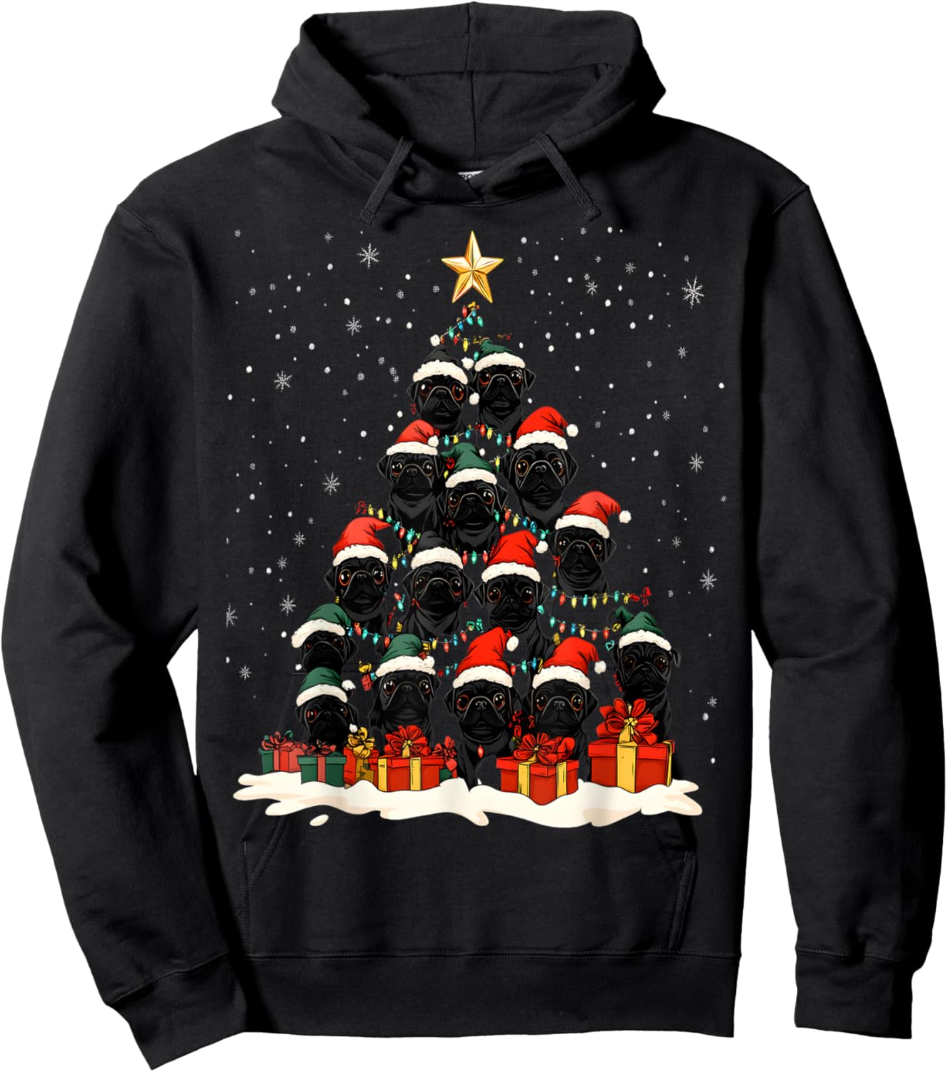 Black Pug Christmas Tree Dog Santa Xmas Merry Dogmas Hoodie - Hoodie | Black