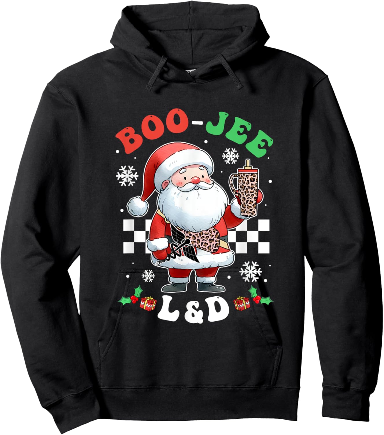 Groovy Bougie L&D Santa Christmas Matching Nurse Scrub Women Hoodie - Hoodie | Black