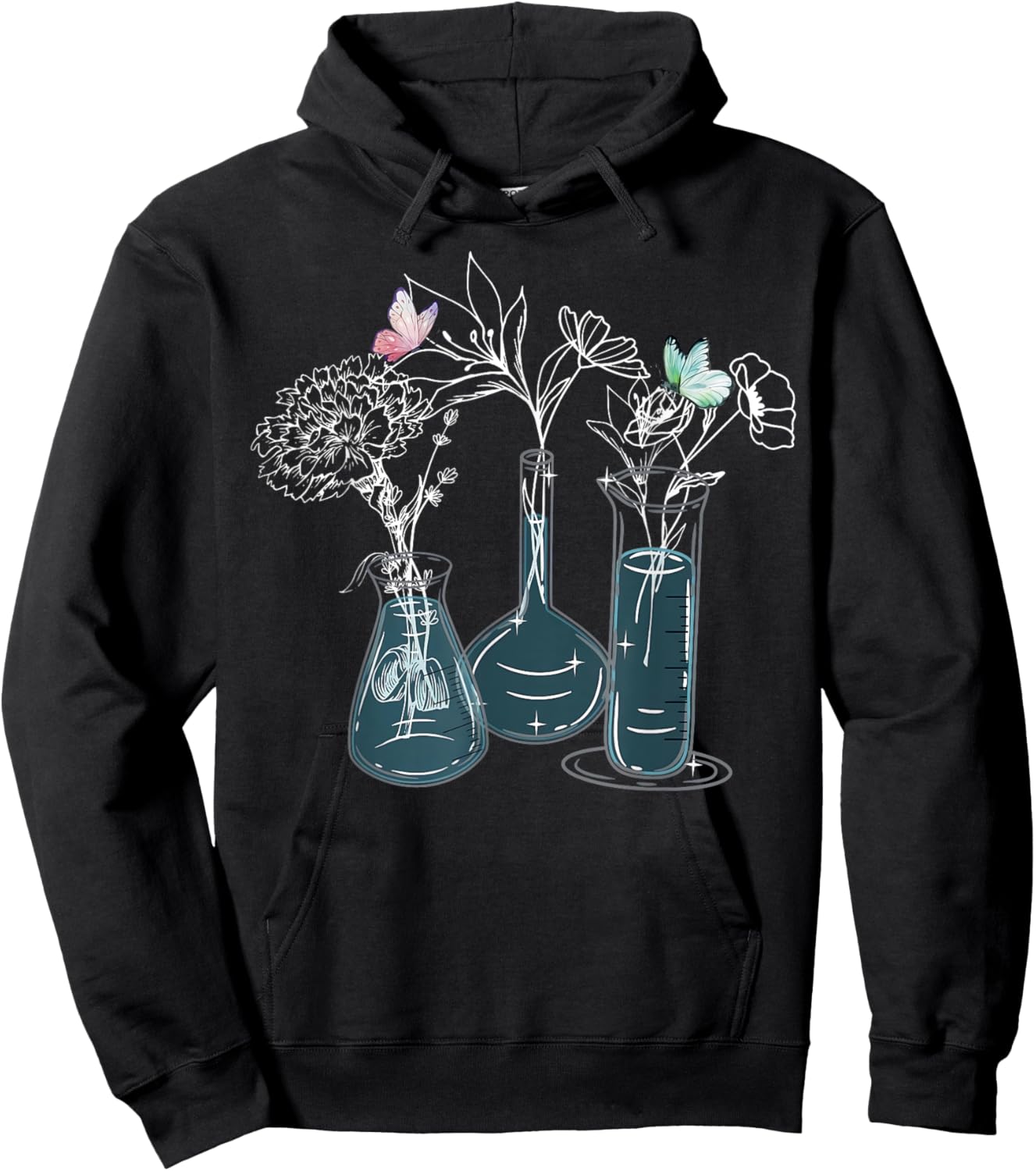 Science Laboratory Floral Flask Butterfly Biology Teacher Hoodie - Hoodie | Black