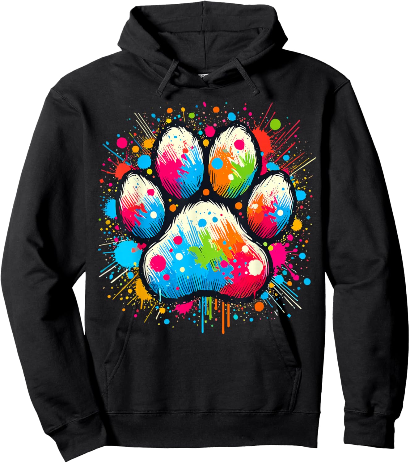 Colorful Paw Dog , -Adults & Kids, Black, Small, Short Sleeve, , Classic Fit Hoodie - Hoodie | Black