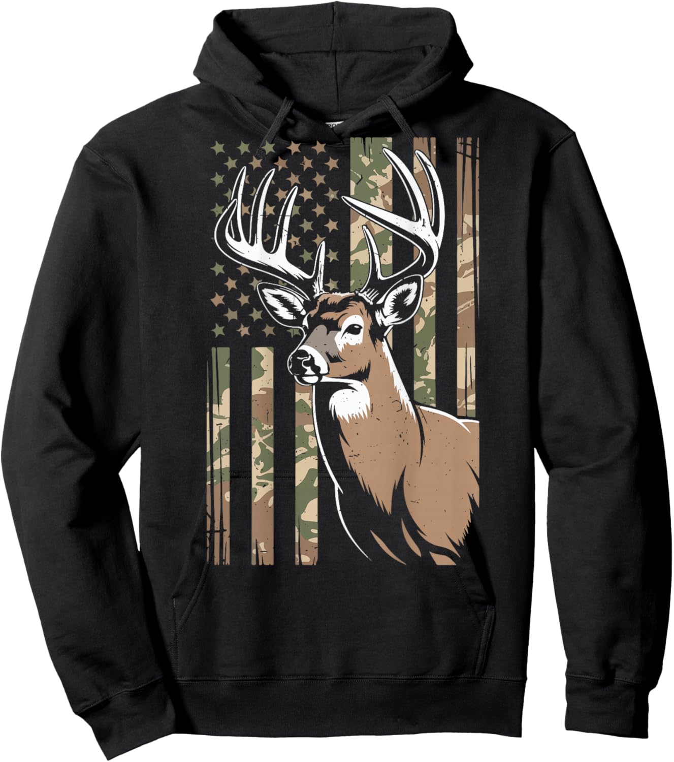Men Boy Camo Deer Hunting American Flag Whitetail Buck Youth Hoodie - Hoodie | Black