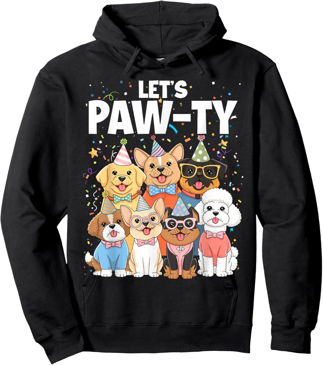 Dog Mom Birthday Dog Bday Boy Girl Let's Pawty Birthday Hoodie - Hoodie | Black