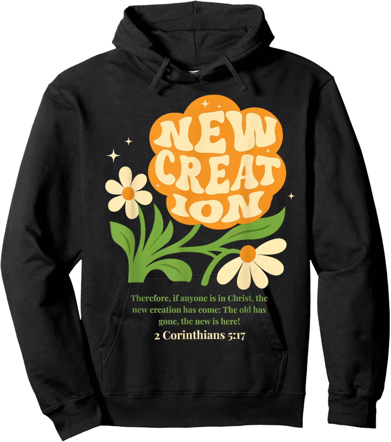 Boho Christian Flower New Creation Baptism Verse Baptized Hoodie - Hoodie | Black
