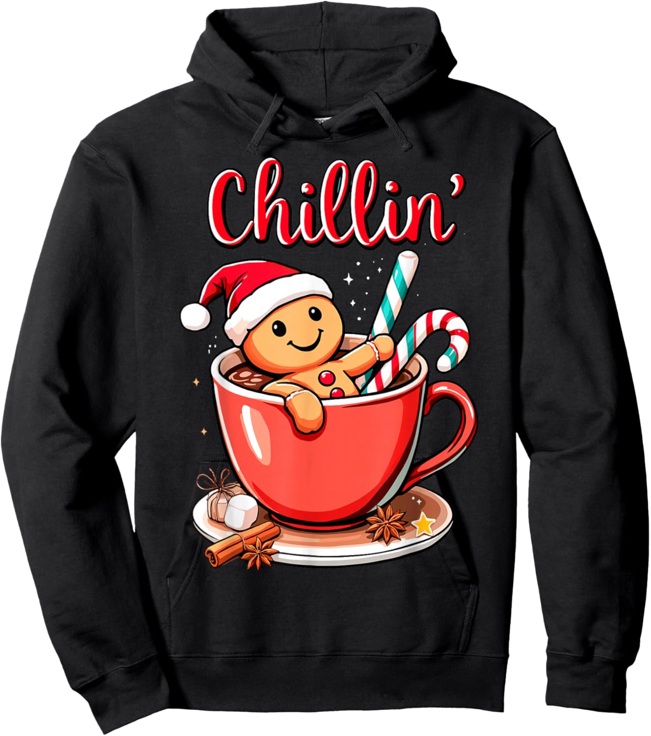 Christmas Chillin' Gingerbread Coffee Bath Funny Xmas Party Hoodie - Hoodie | Black