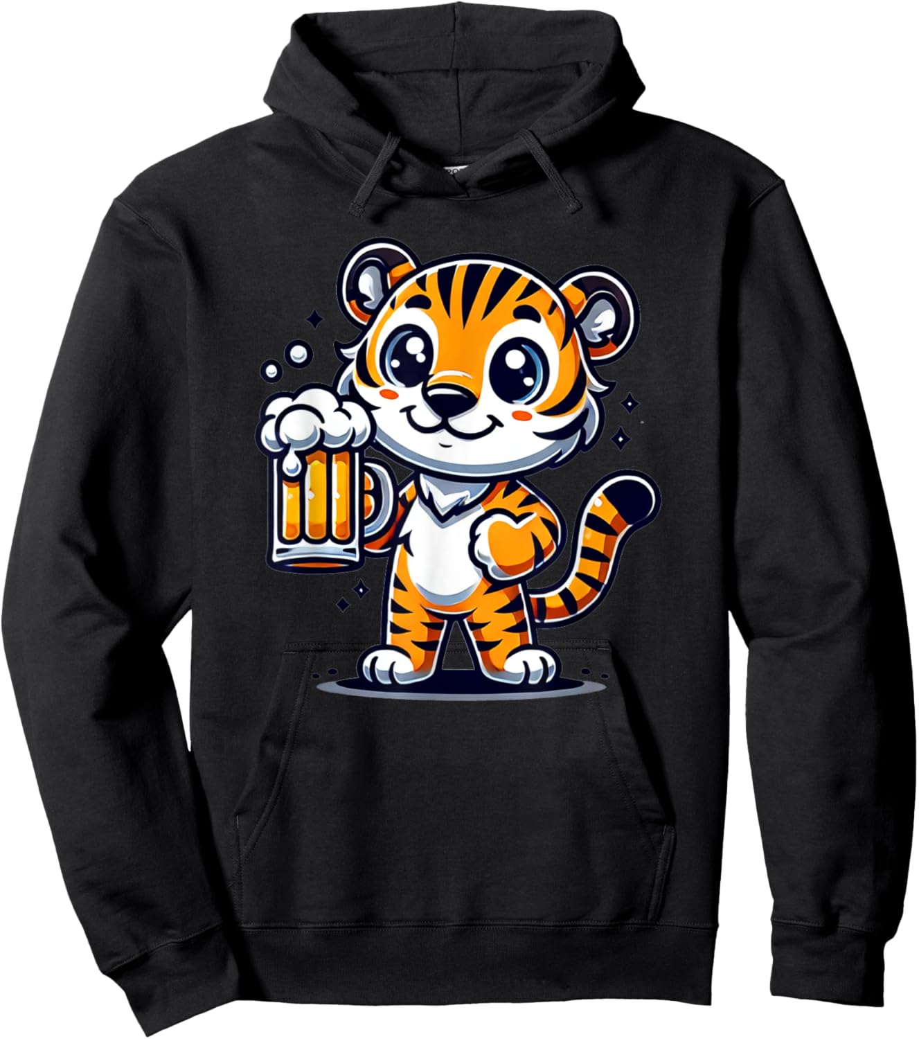 Cute Tiger Drinking Beer Hoodie - Hoodie | Black