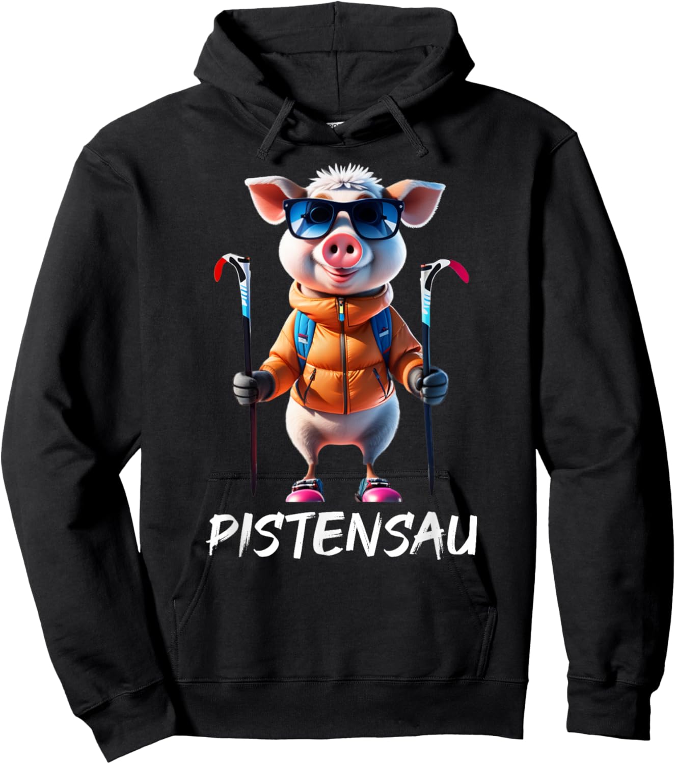 Pistensau Skier Pig Funny Ski Design Hoodie - Hoodie | Black
