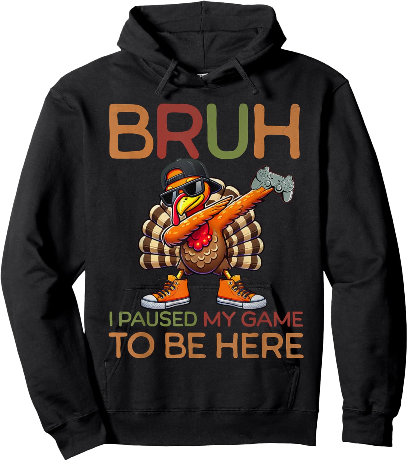Bruh I Paused My Game To Be Here Thanksgiving Kid Boys Gamer Hoodie - Hoodie | Black