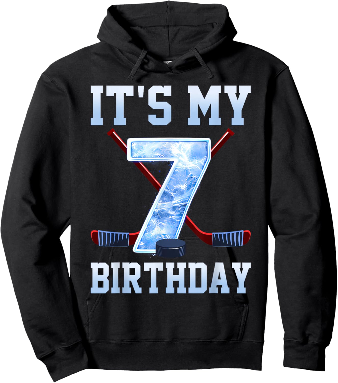 It's My 7th Birthday Ice Hockey 7 Years Bday Boy Kids Hoodie - Hoodie | Black
