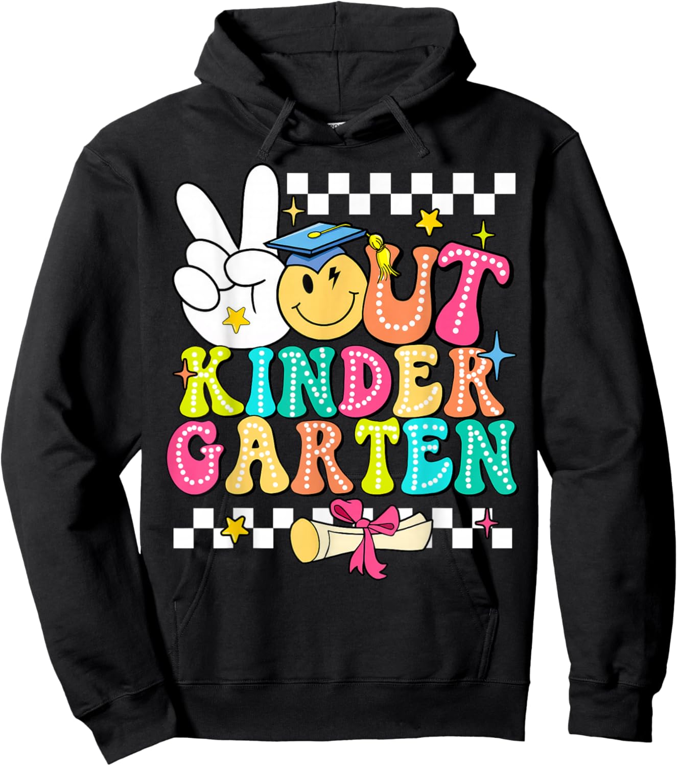 Peace Out Kinder Garten Graduation Funny Teacher Student Men Women Kids Hoodie - Hoodie | Black