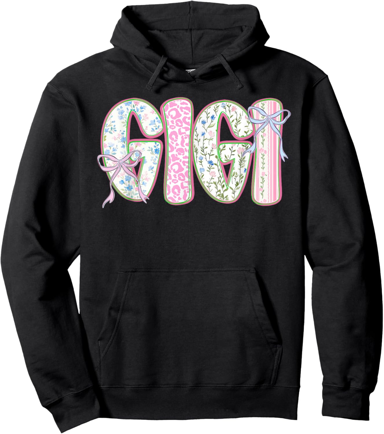 Gigi Floral Coquette Bow Mother's Day Cute Women Grandma Hoodie - Hoodie | Black