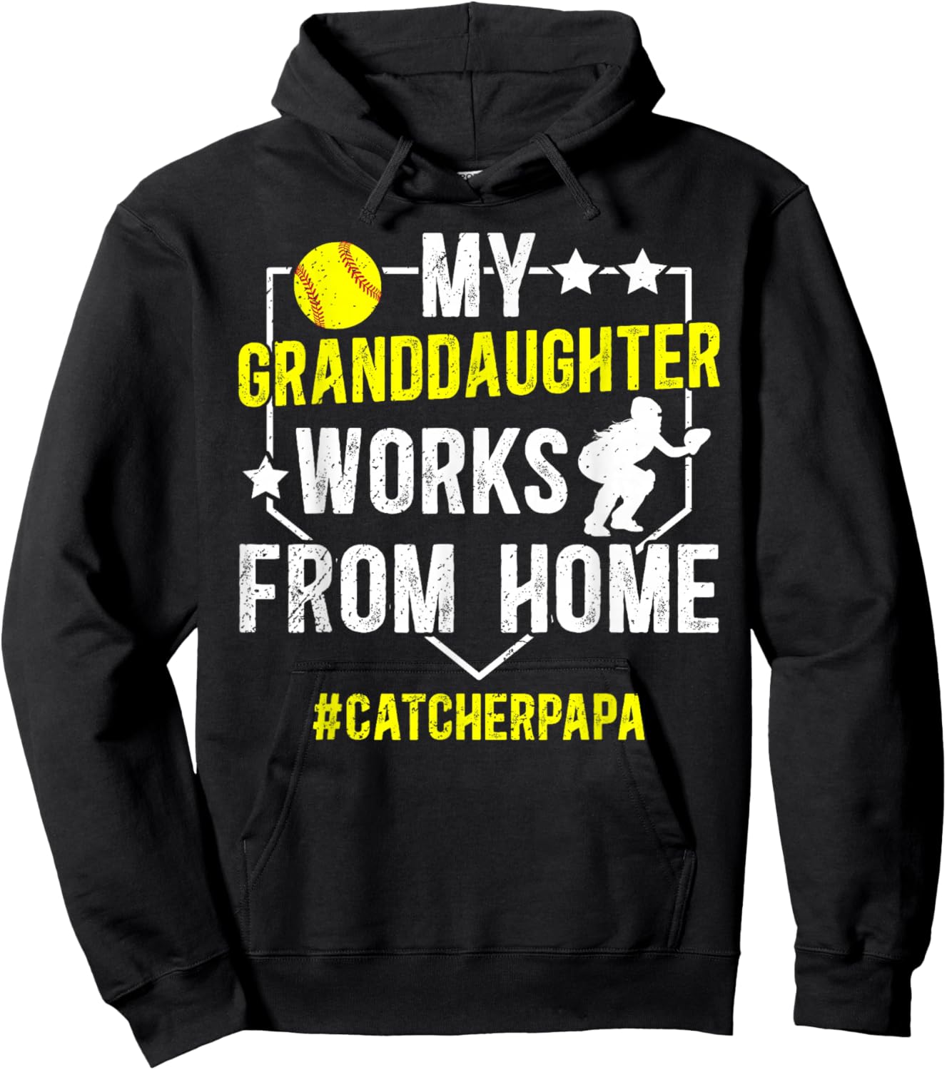 Softball Catcher Papa Proud Papa of A Softball Catcher Hoodie - Hoodie | Black