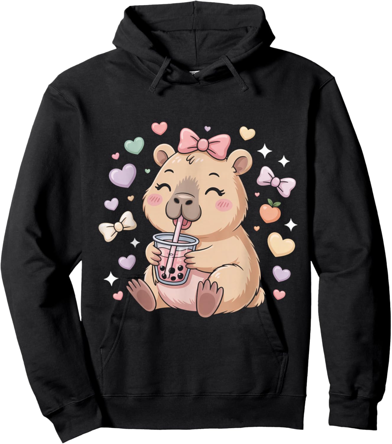 Cute Coquette Bow Capybara Girls Women Hoodie - Hoodie | Black