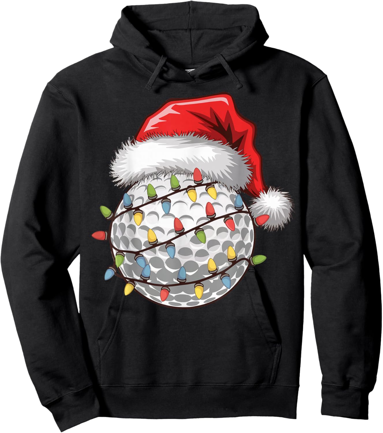 Golf Ball Santa Hat Christmas Tree Lights Golfing Golfer Hoodie - Hoodie | Black