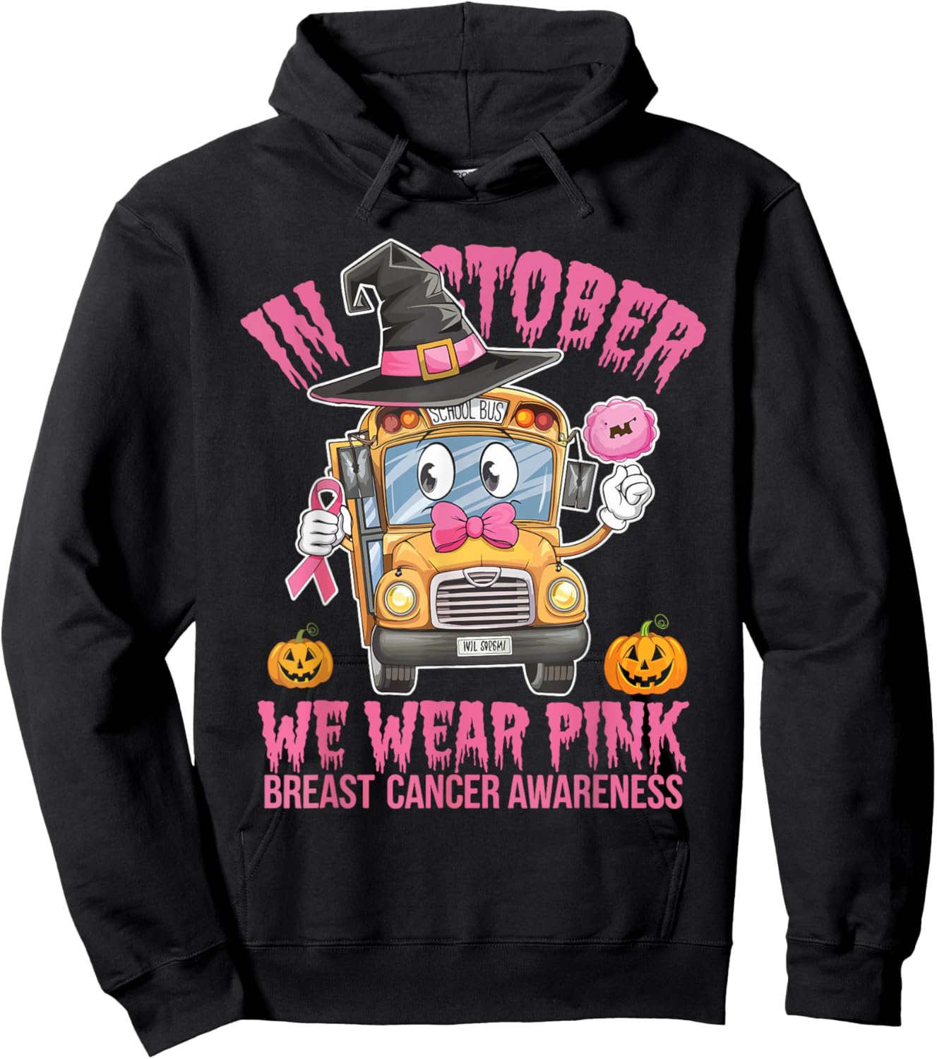 In October We Wear Pink School Bus Hoodie - Hoodie | Black