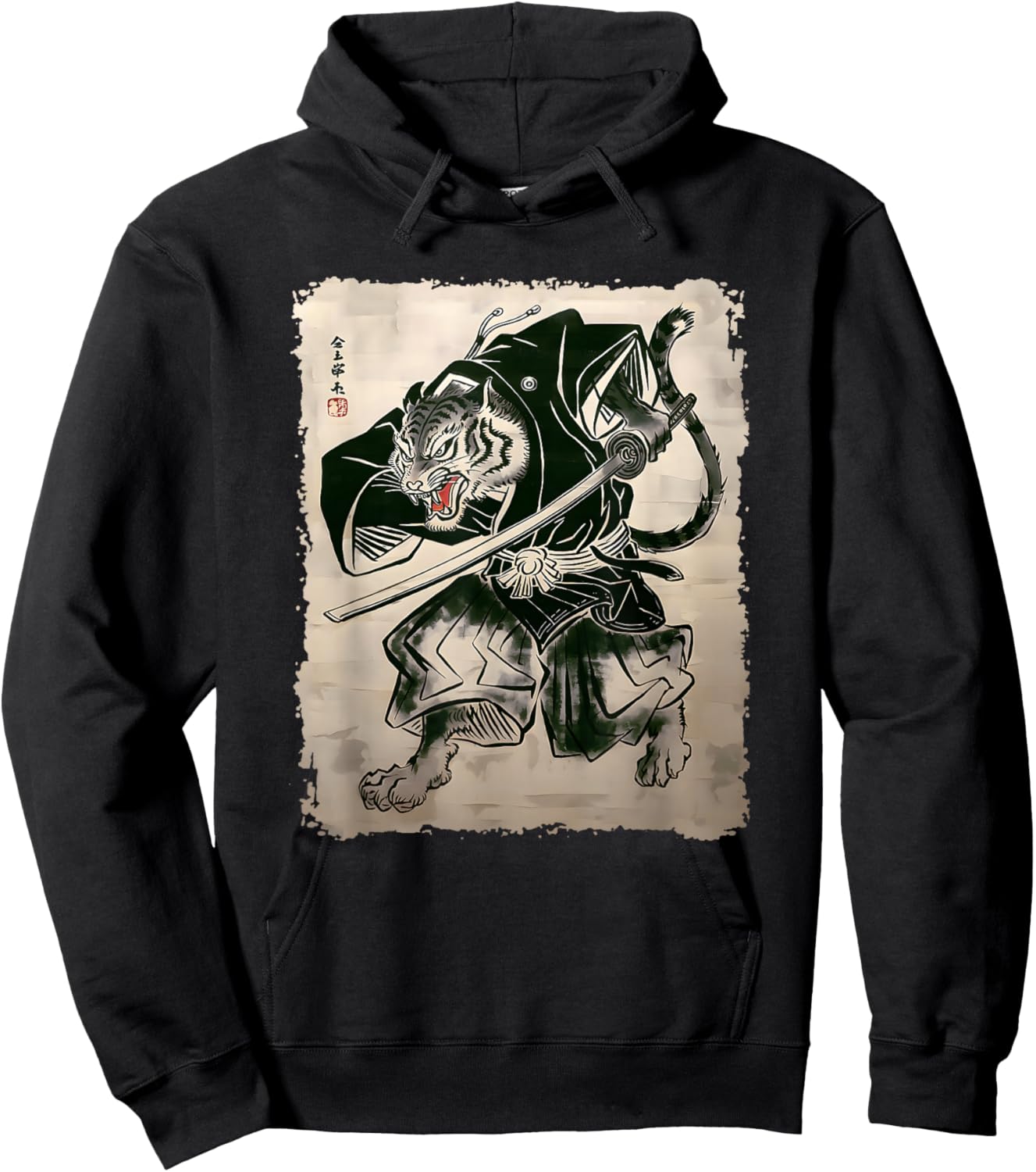 Samurai Tiger Warrior Vintage Japanese Art Anime Hoodie - Hoodie | Black