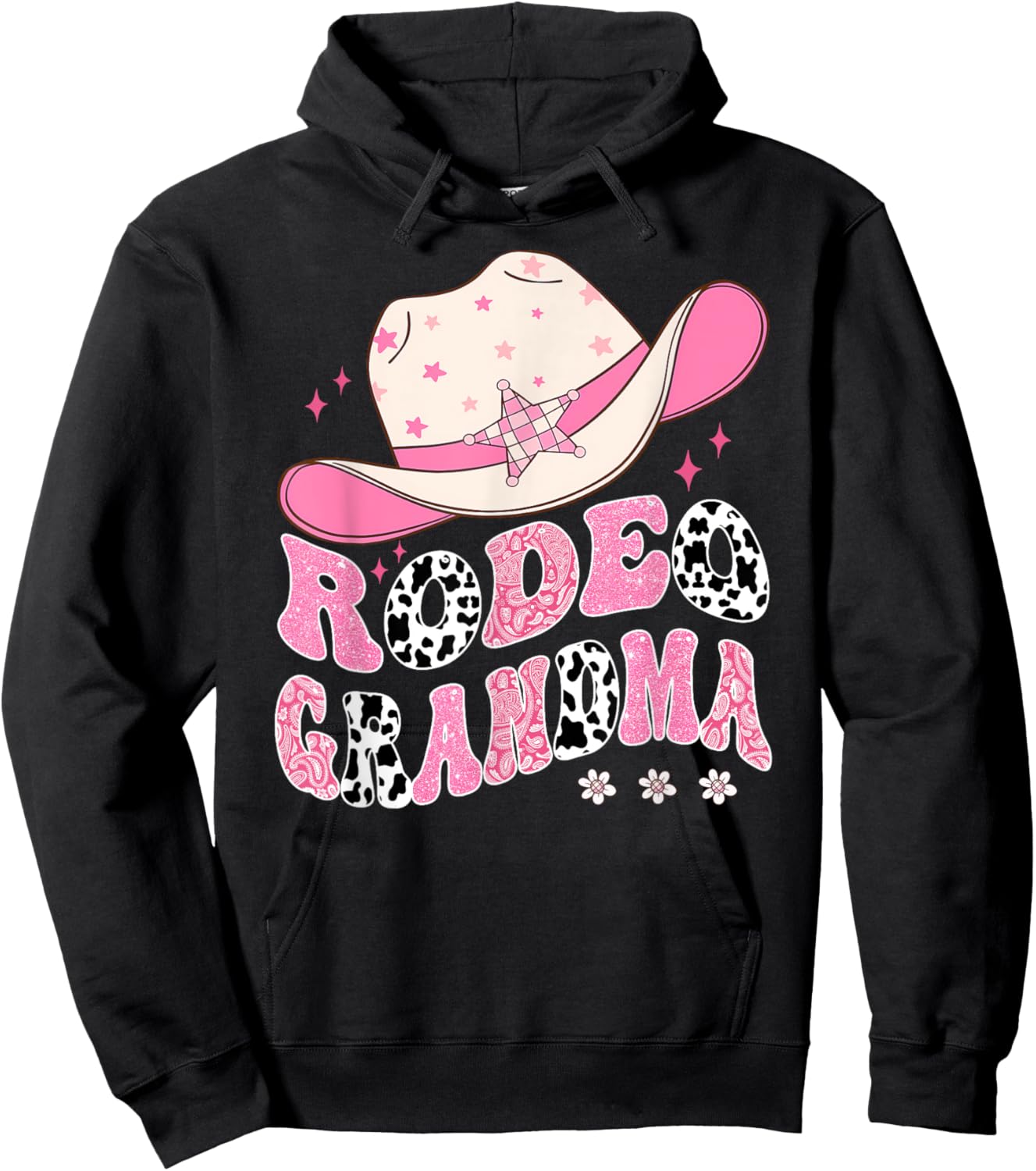Rodeo Grandma Pink CowGirl 1St Birthday Family Matching Hoodie - Hoodie | Black