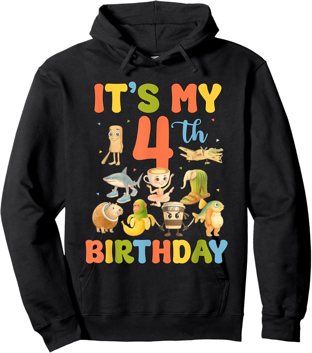 It's My 4th Birthday Boy Italian Brainrot Meme 4 Year Old Hoodie - Hoodie | Black