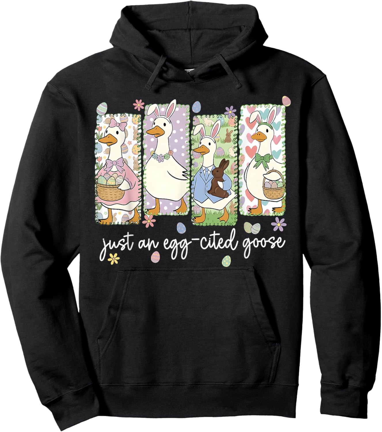 Preppy Just an Egg-Cited Goose Easter Silly Goose Girl Women Hoodie - Hoodie | Black