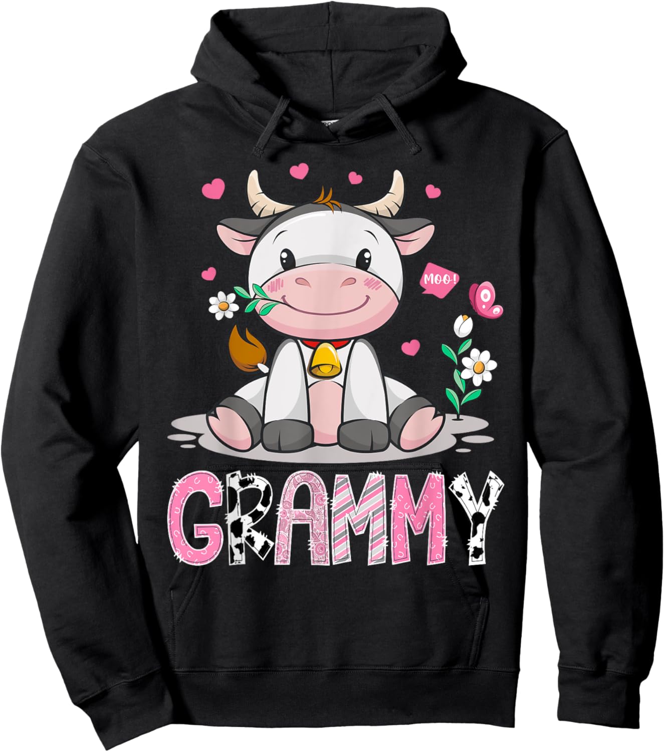Grammy Cute Cow Moo Farmer Birthday Family Matching Hoodie - Hoodie | Black
