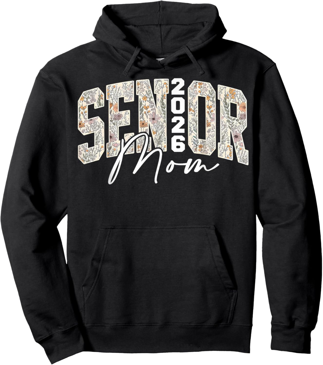 Boho Floral Senior Mom Class of 2026 Graduation Hoodie - Hoodie | Black