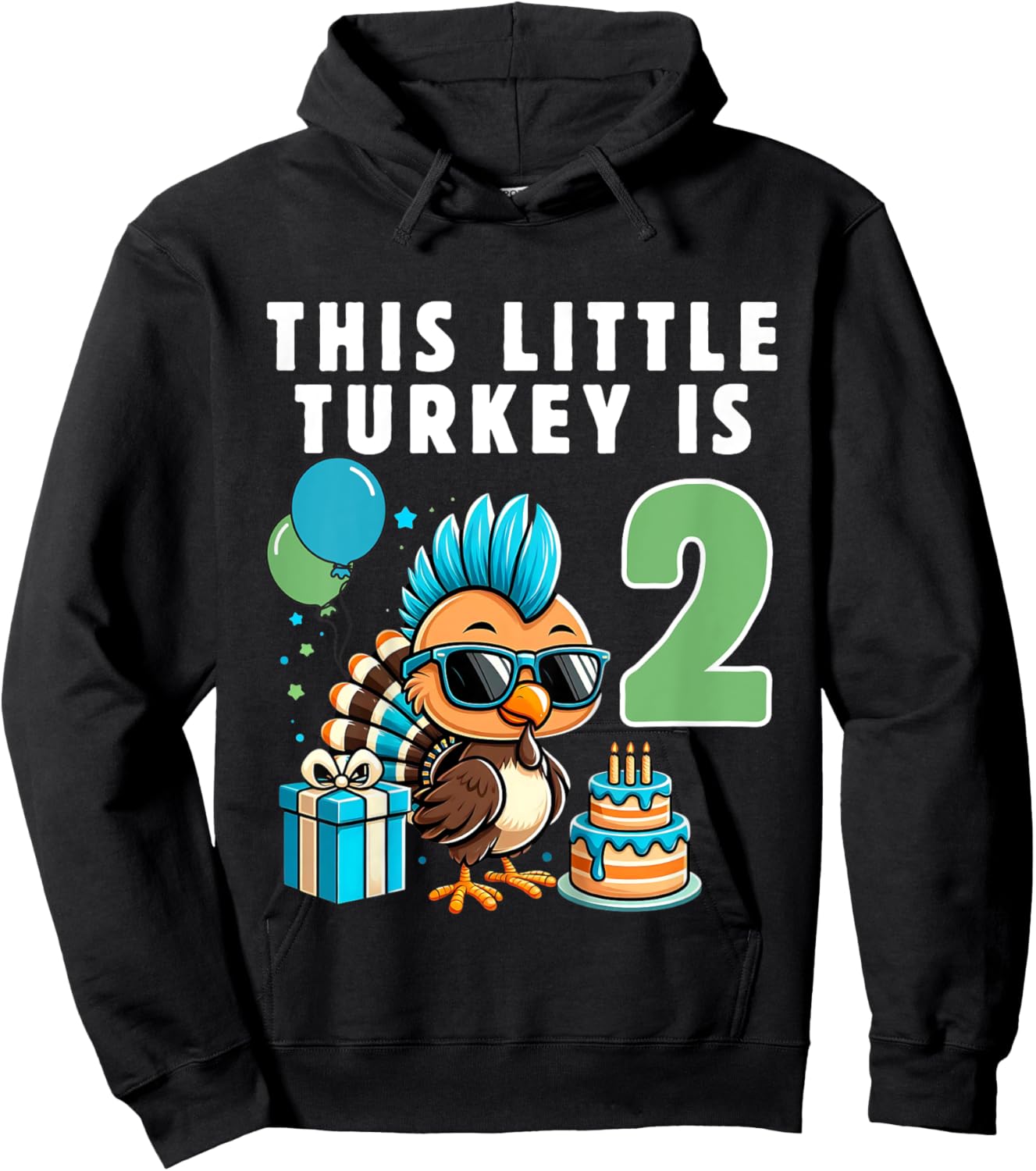Kids This Little Turkey is 2, Boys 2nd Birthday Kids Thanksgiving Hoodie - Hoodie | Black