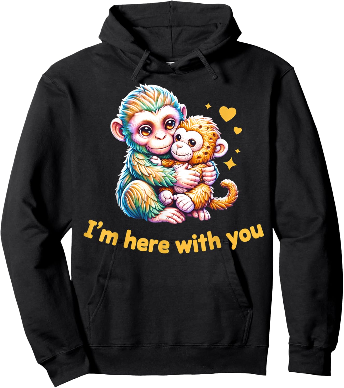 I'm Here with You Cute Baby Monkey Punch Hoodie - Hoodie | Black
