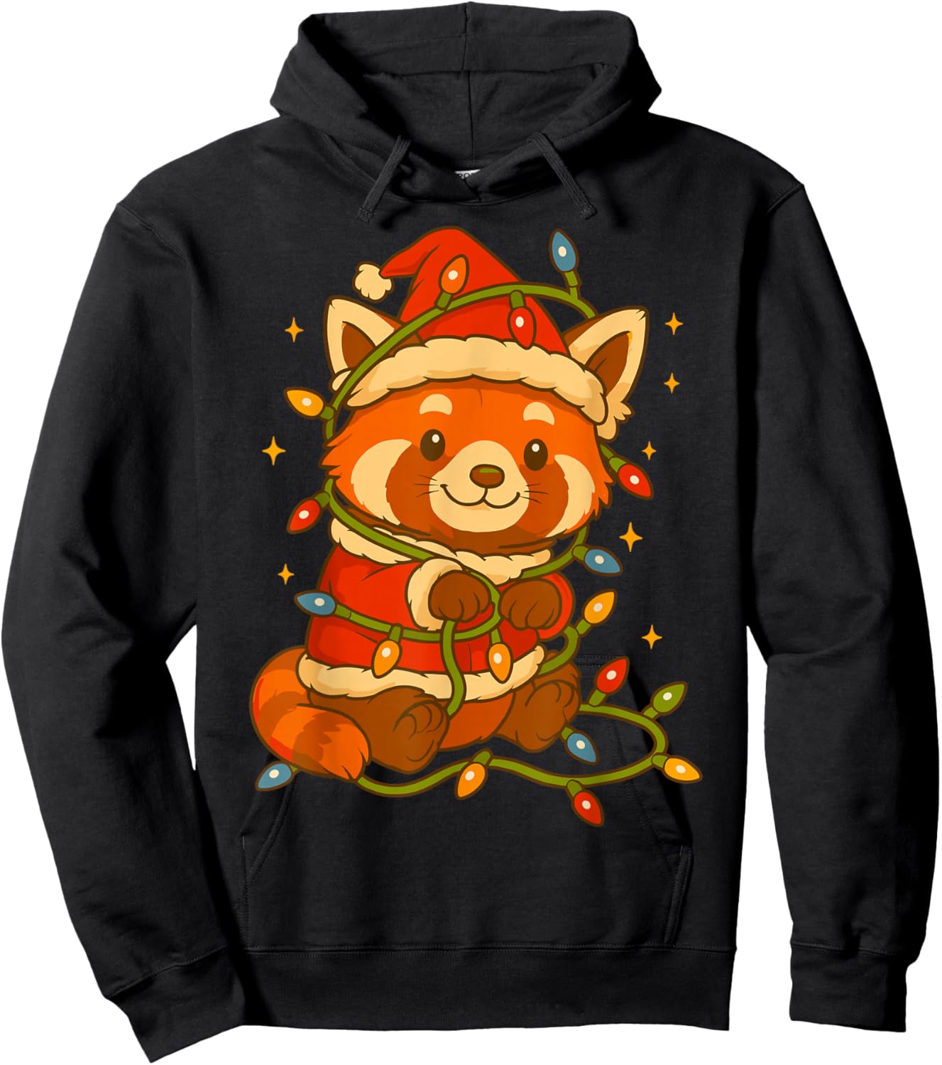 Red Panda with Christmas Lights and Costume Hoodie - Hoodie | Black
