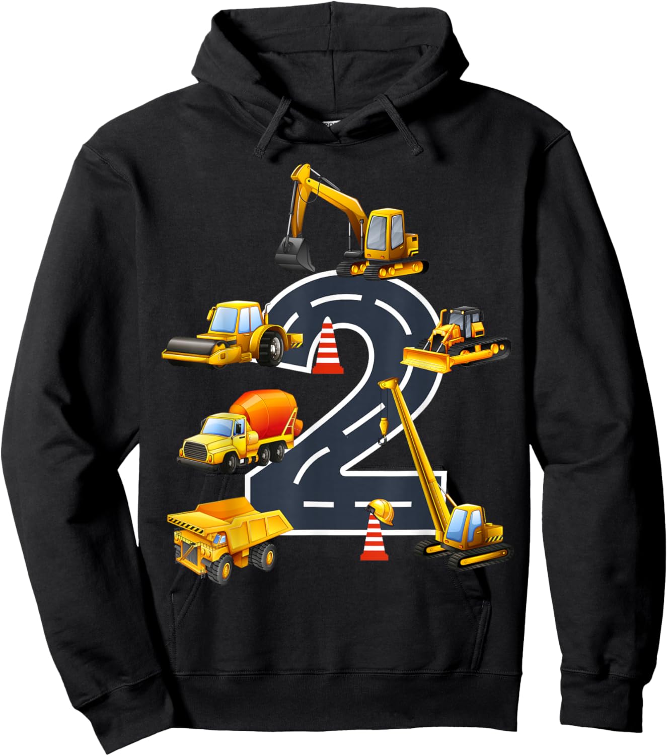 2nd Construction Birthday Party Excavator Boys 2 Years Old Hoodie - Hoodie | Black