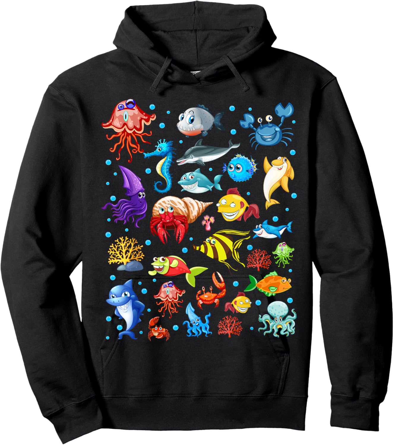Cute Sea Animals Kids Children Ocean Creatures Clownfish Hoodie - Hoodie | Black