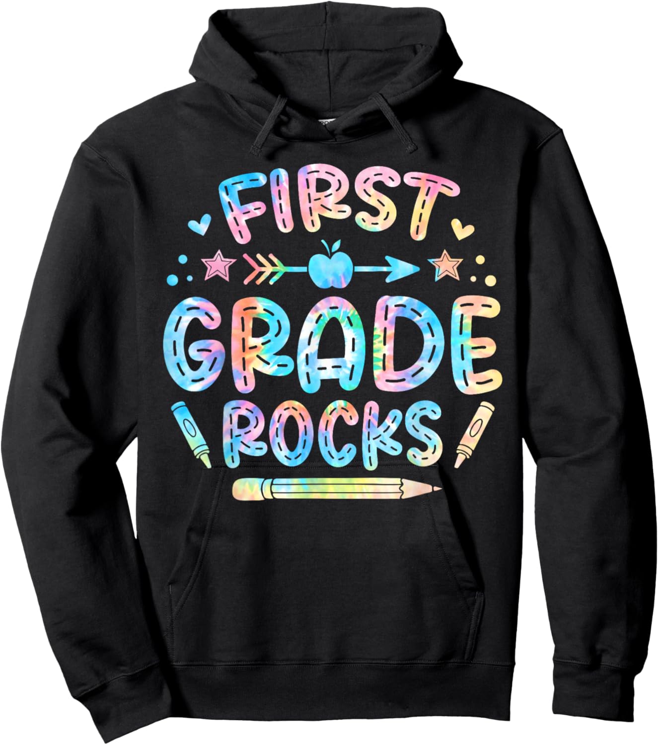1st Grade Rocks First Grade Back To School Teacher Tie Dye Women Kids Hoodie - Hoodie | Black
