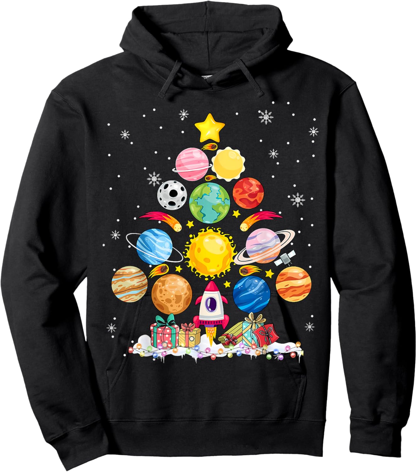 Solar System Christmas Tree Planet Astronomy Science Teacher Hoodie - Hoodie | Black