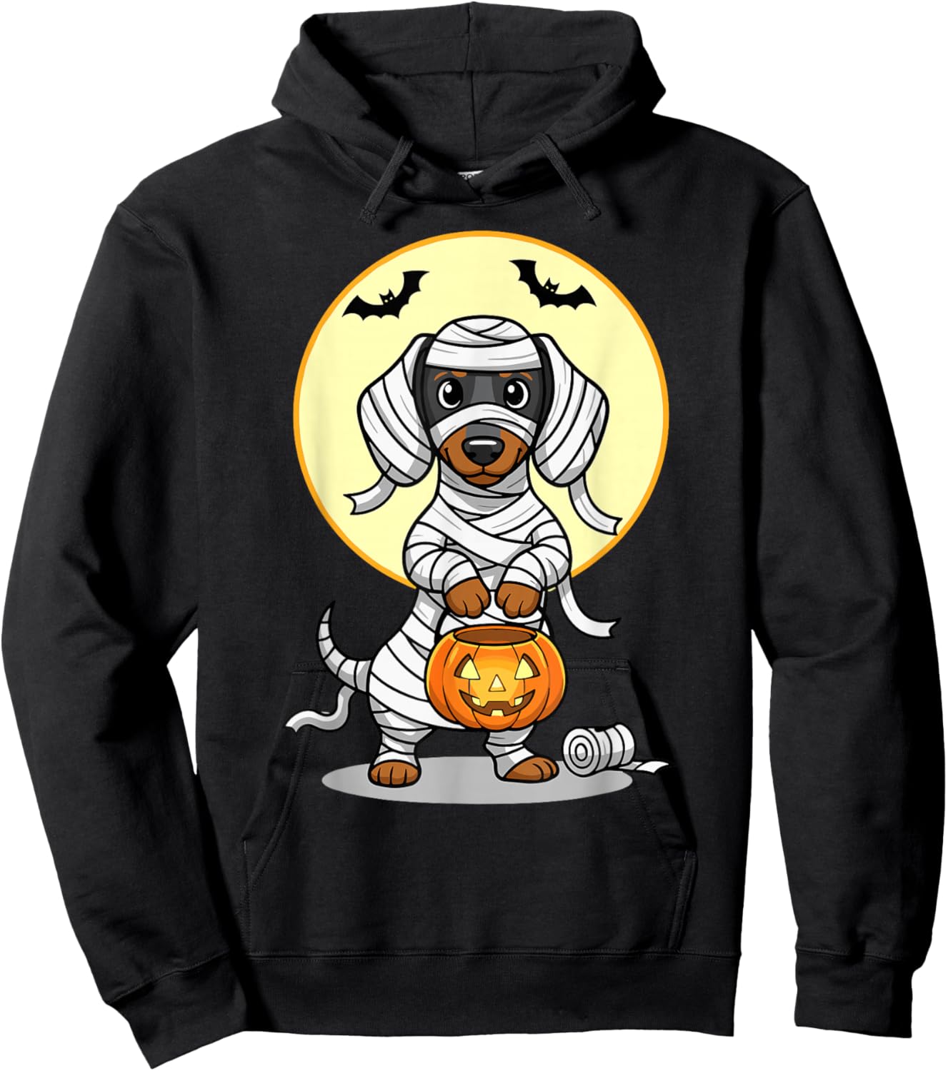 Dachshund Mummy Halloween Trick Or Treat Pumpkin Hoodie - Hoodie | Black