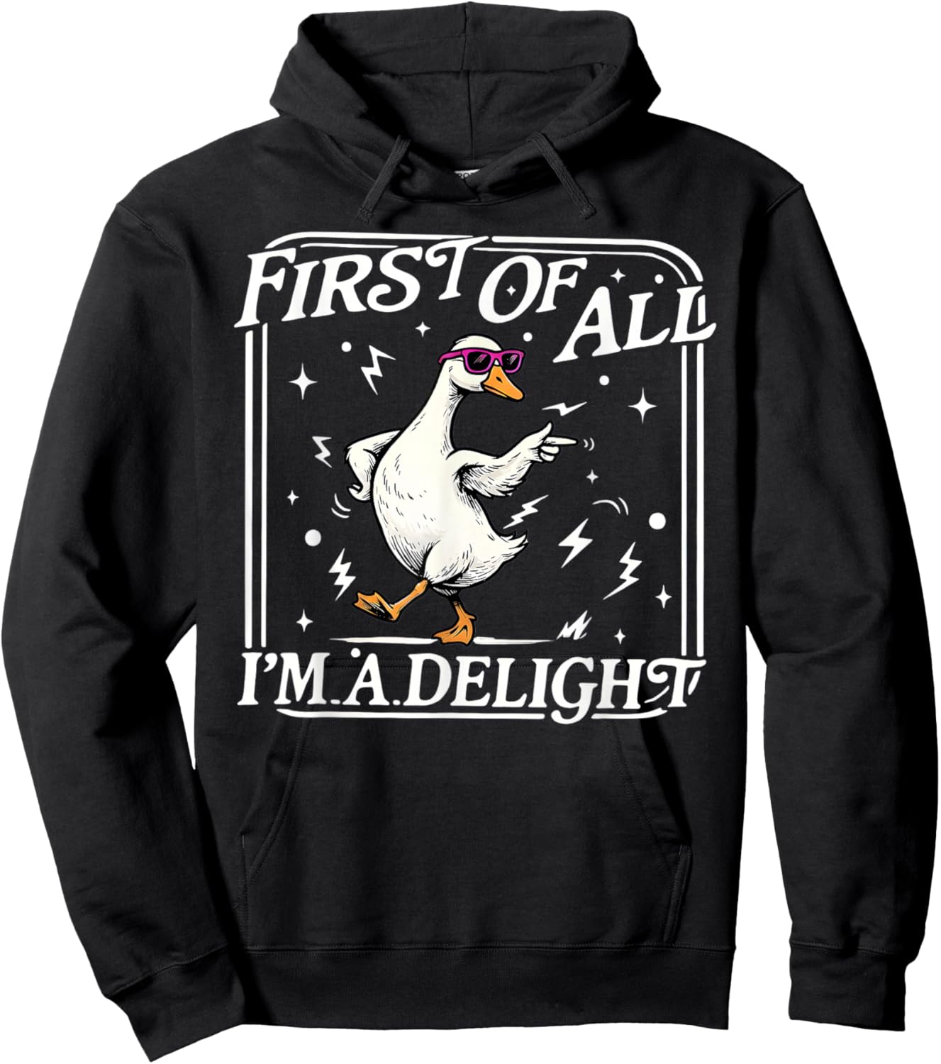 First of All I'm A Delight Funny Saying Sarcastic Goose Meme Hoodie - Hoodie | Black