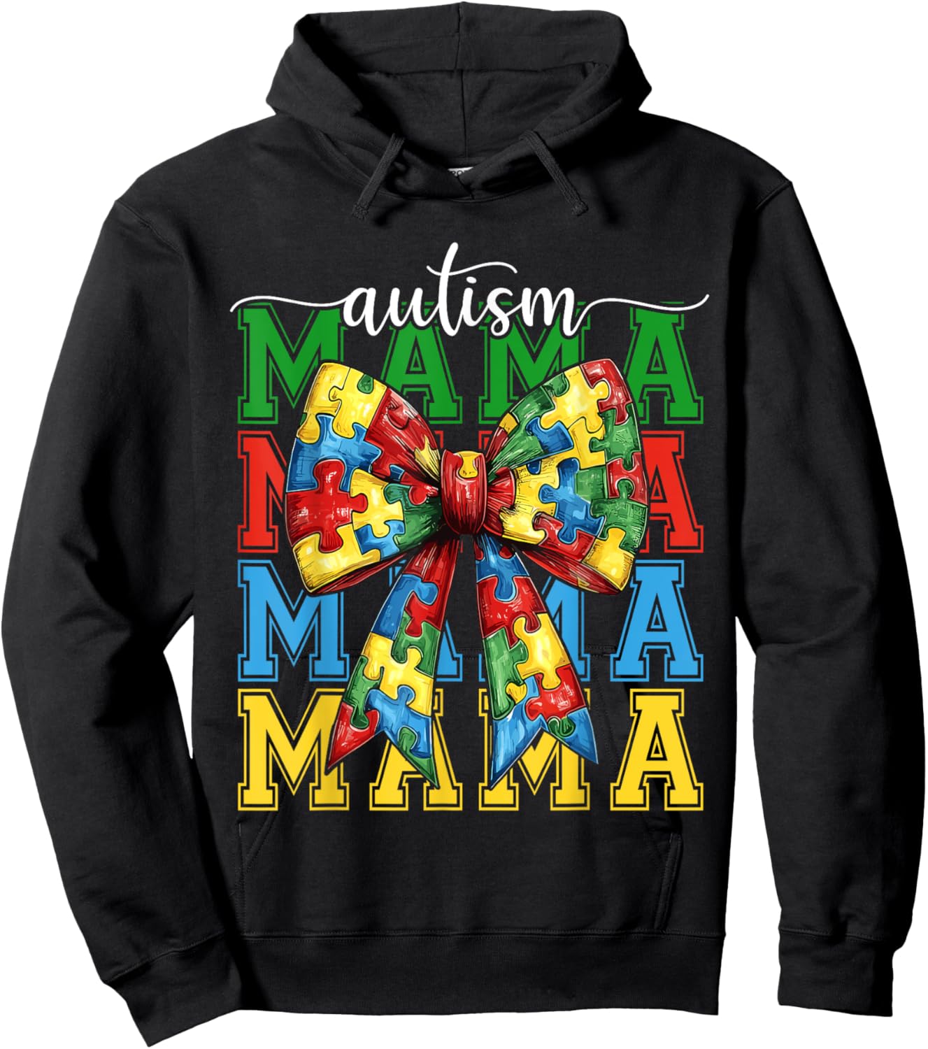 Autism Mama Coquette Bow Puzzle Autism Mom Awareness Women Hoodie - Hoodie | Black