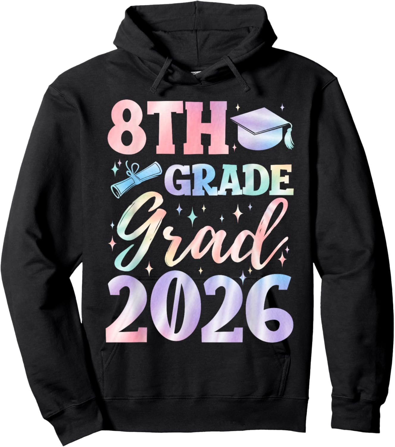 8th Grade Grad Class of 2026 Graduation tie dye Hoodie - Hoodie | Black