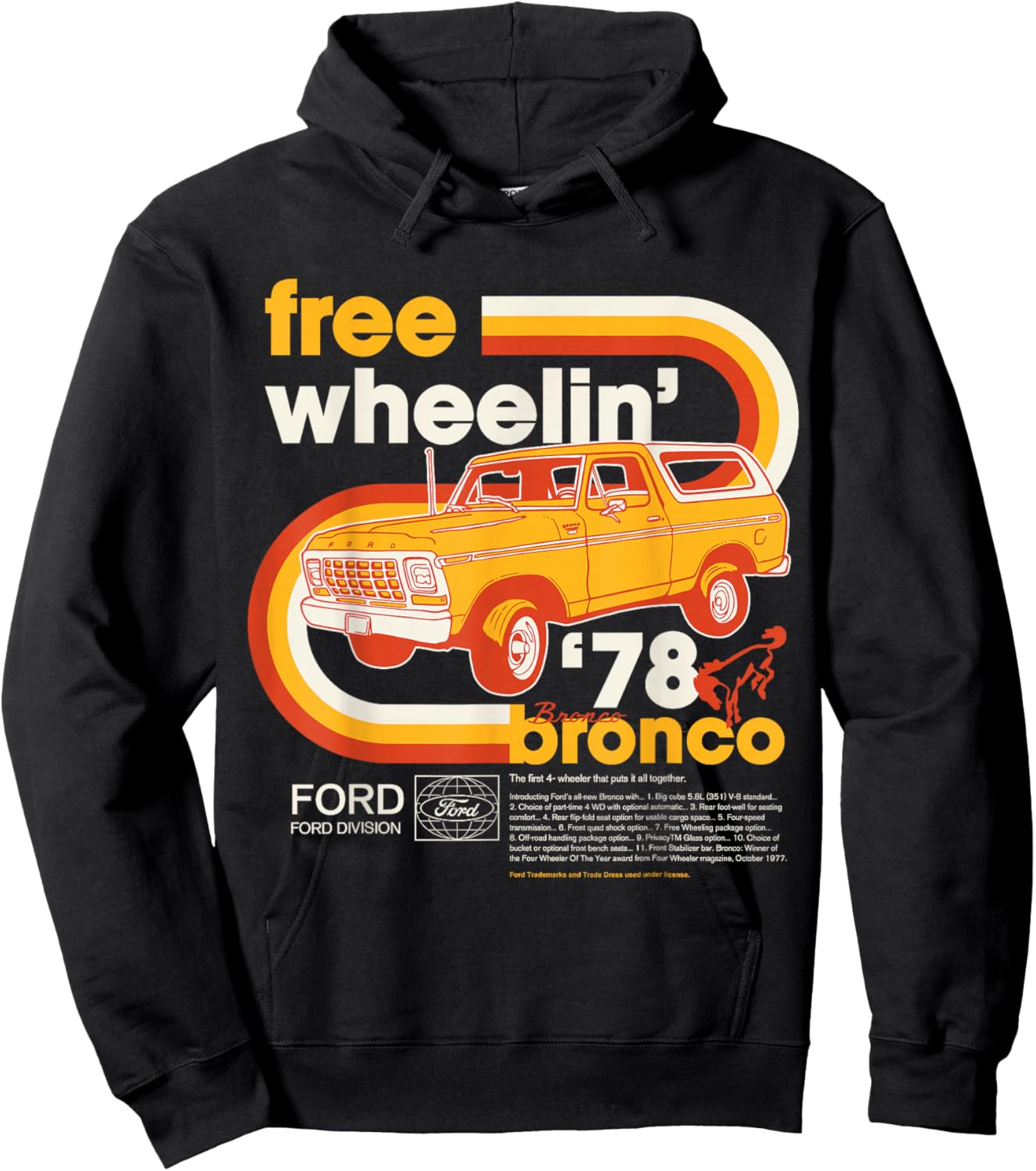 Ford - Bronco Free Wheelin' 1978 4 Wheeler Division Hoodie - Hoodie | Black