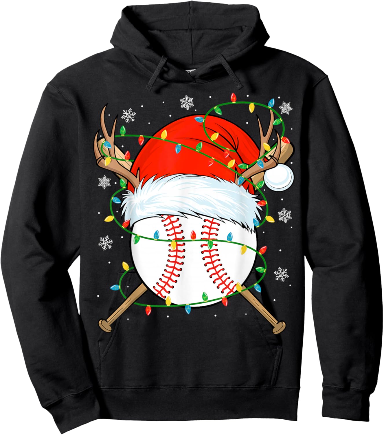 Santa Baseball Ball Xmas Lights Christmas Baseball Player Hoodie - Hoodie | Black
