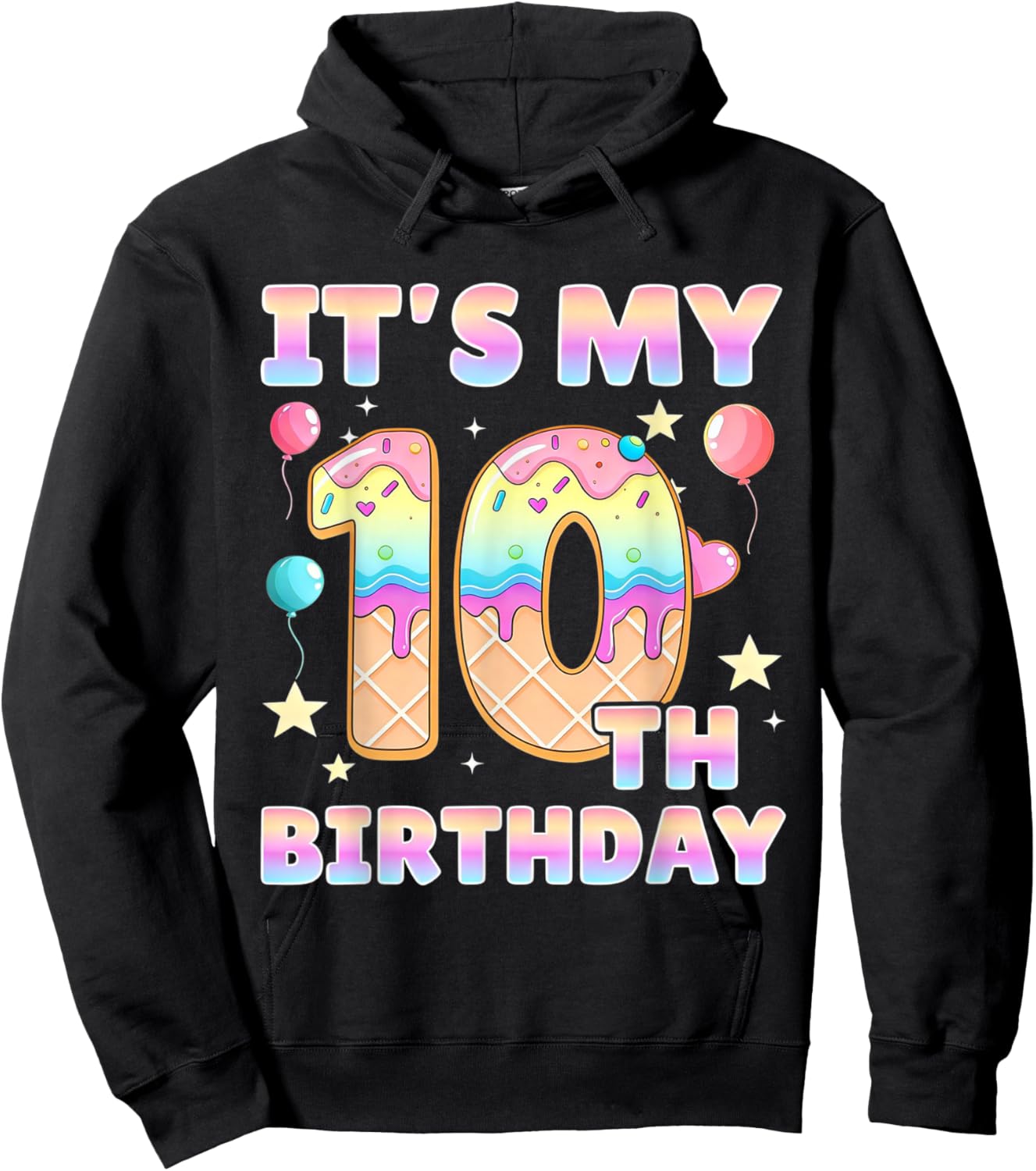 It's My 10th Birthday Ice Cream 10 Years Old Boys Girls Hoodie - Hoodie | Black