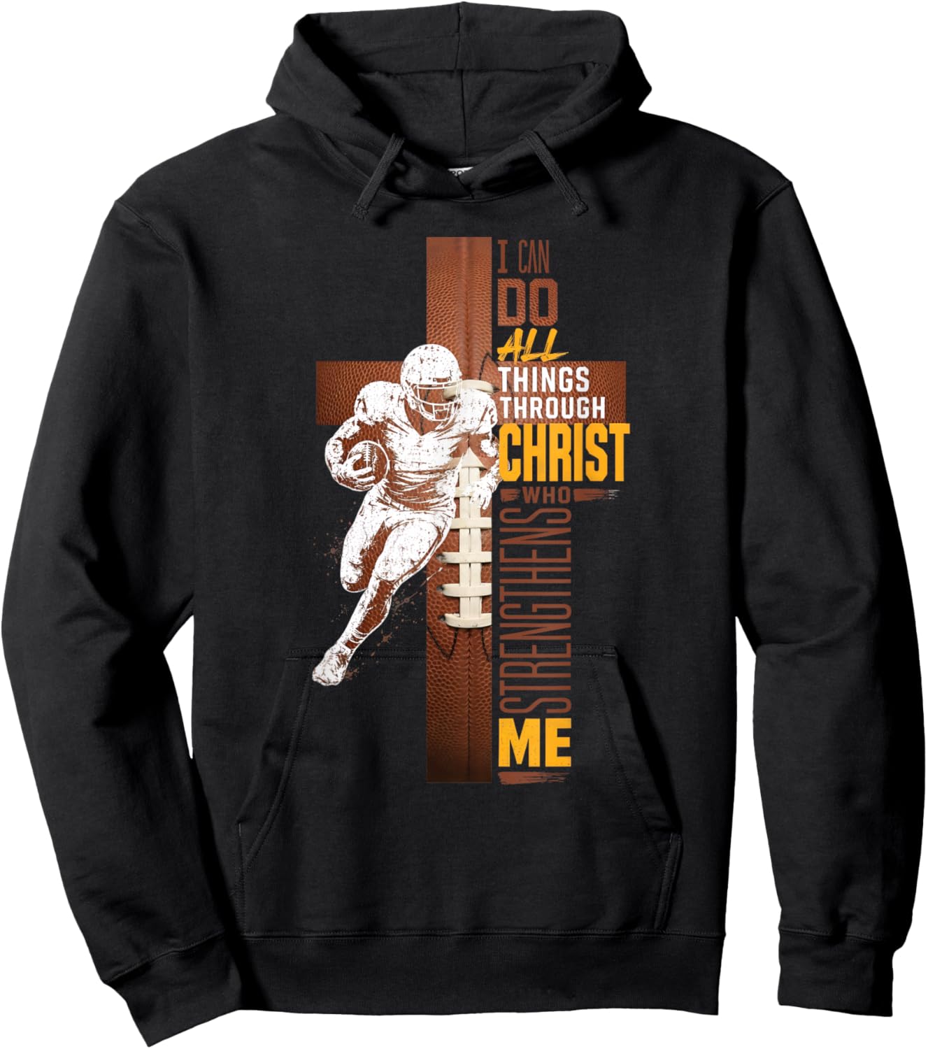 Christian Football Cross Athlete Faith Scripture Bible Verse Hoodie - Hoodie | Black